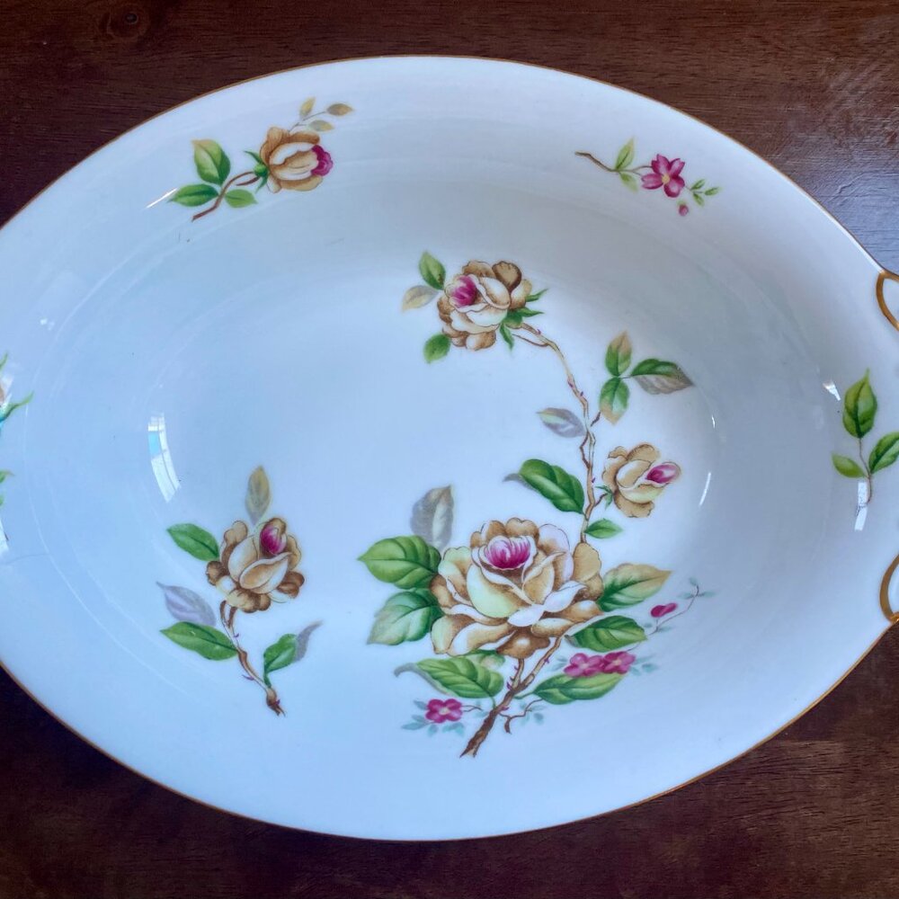 Vintage Lynmore Fine China Golden Rose Oval Serving Platter – 1950s Japan
